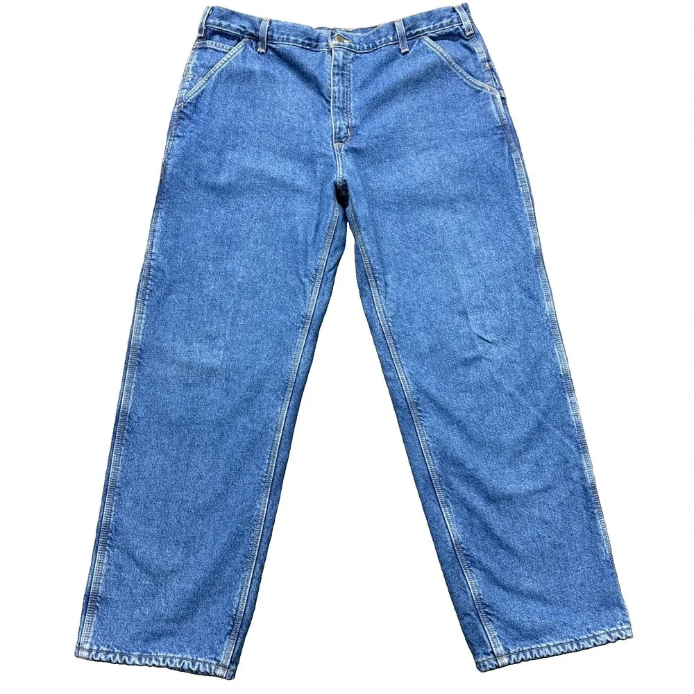 VTG Carhartt B200 DST Fleece Lined Carpenter Jeans 40x32 Blue Denim Workwear Y2K